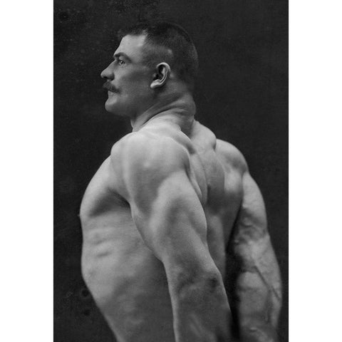 Flexing Triceps, Deltoids, and Trapezius White Modern Wood Framed Art Print by Vintage Muscle Men