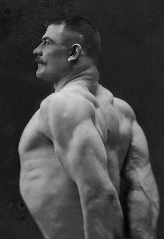 Flexing Triceps, Deltoids, and Trapezius Black Ornate Wood Framed Art Print with Double Matting by Vintage Muscle Men