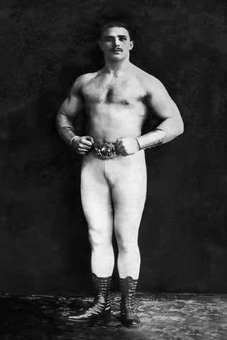 Bodybuilder in Leotard and Boots White Modern Wood Framed Art Print with Double Matting by Vintage Muscle Men