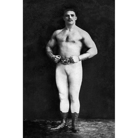Bodybuilder in Leotard and Boots White Modern Wood Framed Art Print by Vintage Muscle Men
