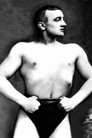 Bodybuilder with Thumbs Tucked in Belt White Modern Wood Framed Art Print with Double Matting by Vintage Muscle Men