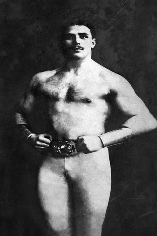 Bodybuilder in Tights Black Ornate Wood Framed Art Print with Double Matting by Vintage Muscle Men