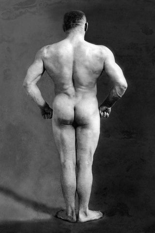 Bodybuilders Back Black Ornate Wood Framed Art Print with Double Matting by Vintage Muscle Men