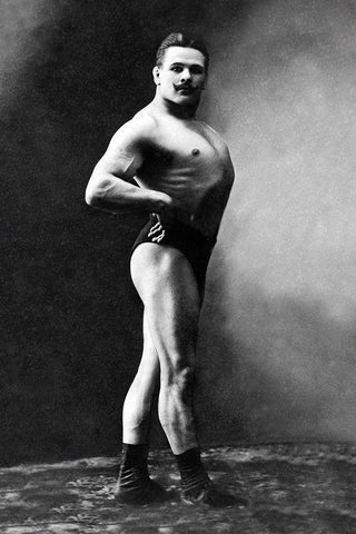 Bodybuilders Shadowed Front and Right Profile White Modern Wood Framed Art Print with Double Matting by Vintage Muscle Men