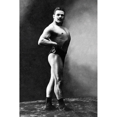 Bodybuilders Shadowed Front and Right Profile Black Modern Wood Framed Art Print by Vintage Muscle Men