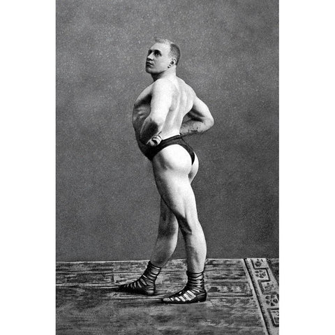 Bodybuilders Back and Left Profile Gold Ornate Wood Framed Art Print with Double Matting by Vintage Muscle Men
