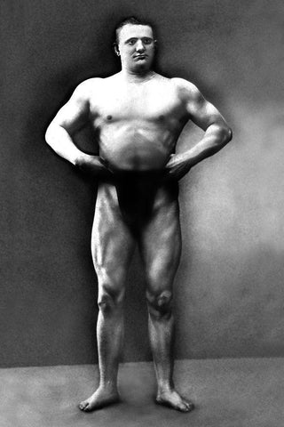 Strongman Pose White Modern Wood Framed Art Print with Double Matting by Vintage Muscle Men
