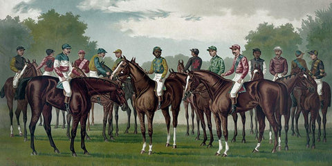 Celebrated winning horses and jockeys of the American turf White Modern Wood Framed Art Print with Double Matting by Currier and Ives