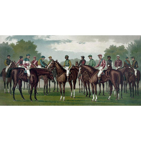 Celebrated winning horses and jockeys of the American turf White Modern Wood Framed Art Print by Currier and Ives