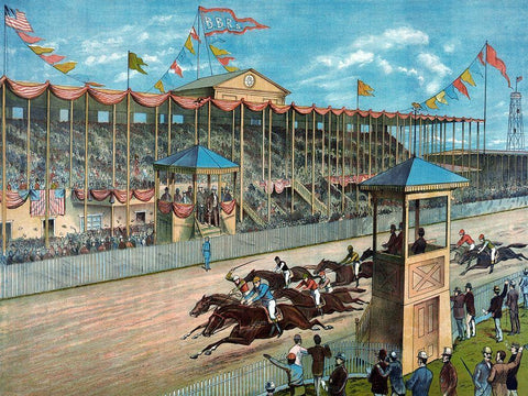 Brighton Beach Race Course Black Ornate Wood Framed Art Print with Double Matting by Litho, NY