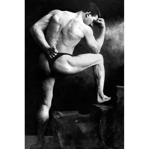 Russian Wrestler Black Modern Wood Framed Art Print by Vintage Wrestler