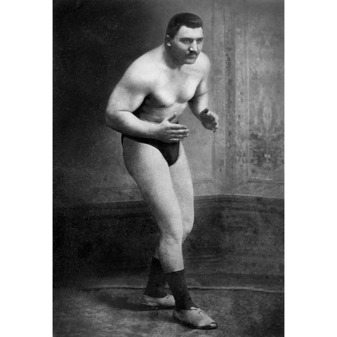 Ready to Wrestle Black Modern Wood Framed Art Print by Vintage Wrestler