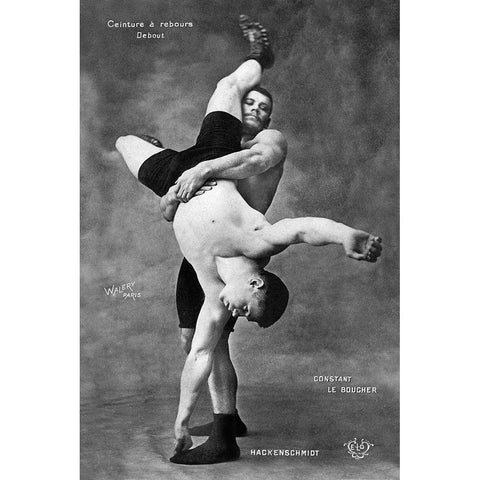 Ceinture a Rebours Debout Gold Ornate Wood Framed Art Print with Double Matting by Vintage Wrestler
