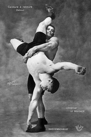 Ceinture a Rebours Debout Black Modern Wood Framed Art Print by Vintage Wrestler