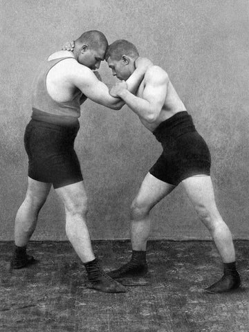 Wrestling Hold White Modern Wood Framed Art Print with Double Matting by Vintage Wrestler