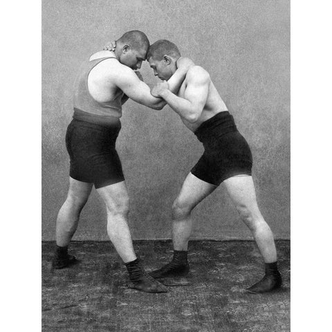 Wrestling Hold White Modern Wood Framed Art Print by Vintage Wrestler