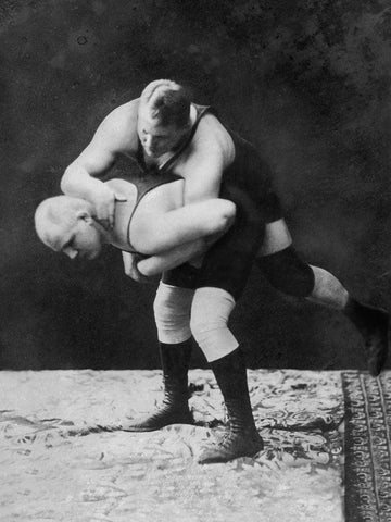 Trap and Roll Takedown White Modern Wood Framed Art Print with Double Matting by Vintage Wrestler