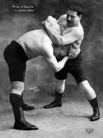 Prise dEpaule en Dessous Debout White Modern Wood Framed Art Print with Double Matting by Vintage Wrestler
