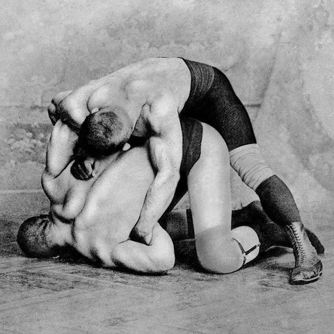 Wrist Roll: Russian Wrestlers White Modern Wood Framed Art Print by Vintage Wrestler