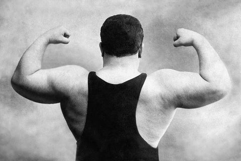 Russian Wrestlers Back and Shoulders White Modern Wood Framed Art Print with Double Matting by Vintage Wrestler