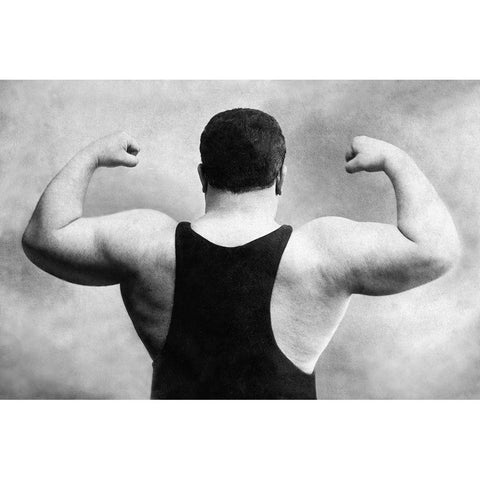 Russian Wrestlers Back and Shoulders Black Modern Wood Framed Art Print by Vintage Wrestler
