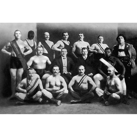 Team of Champion Russian Wrestlers Gold Ornate Wood Framed Art Print with Double Matting by Vintage Wrestler