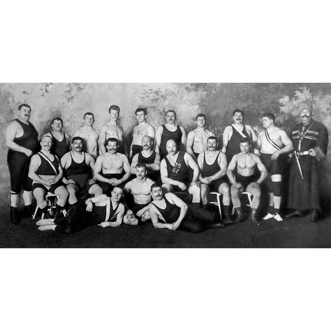Russian Wrestling Team Gold Ornate Wood Framed Art Print with Double Matting by Vintage Wrestler