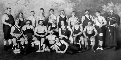 Russian Wrestling Team Black Ornate Wood Framed Art Print with Double Matting by Vintage Wrestler