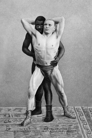 Champion Russian Wrestler Black Ornate Wood Framed Art Print with Double Matting by Vintage Wrestler