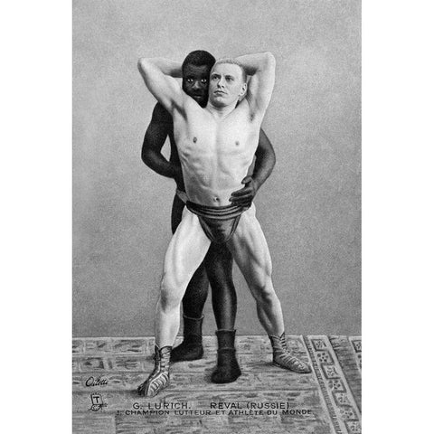 Champion Russian Wrestler Gold Ornate Wood Framed Art Print with Double Matting by Vintage Wrestler