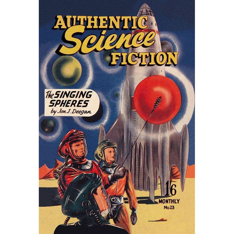 Authentic Science Fiction: The Singing Spheres White Modern Wood Framed Art Print by Retrosci-fi