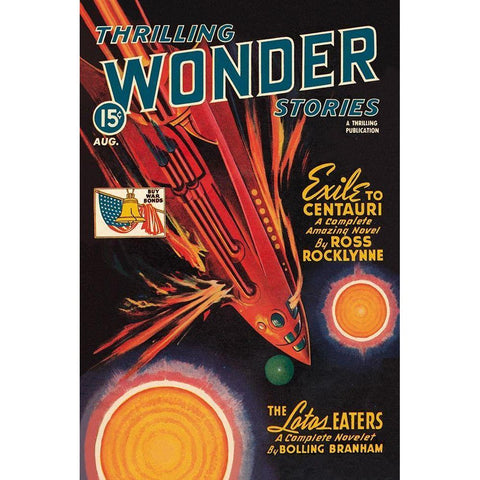 Thrilling Wonder Stories: Rocket Ship Troubles White Modern Wood Framed Art Print by Retrosci-fi