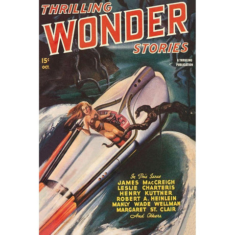 Thrilling Wonder Stories: Sheena and the X Machine Black Modern Wood Framed Art Print with Double Matting by Retrosci-fi