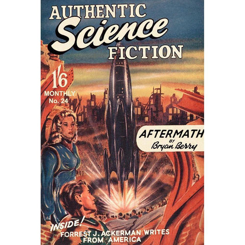 Authentic Science Fiction: Blast Off Black Modern Wood Framed Art Print with Double Matting by Retrosci-fi