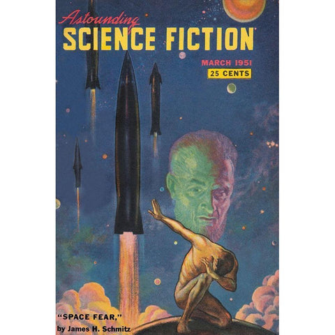 Astounding Science Fiction: Space Fear Black Modern Wood Framed Art Print with Double Matting by Retrosci-fi