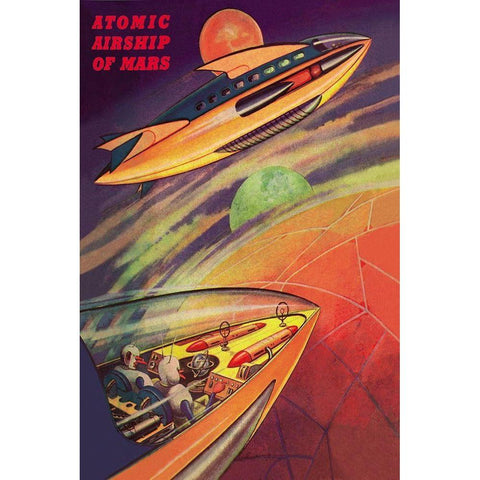 Atomic Airships of Mars Black Modern Wood Framed Art Print with Double Matting by Retrosci-fi