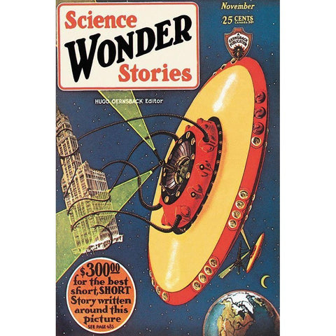 Retrosci-fi: Science Wonder Stories: Invasion of the Landmark Snatchers White Modern Wood Framed Art Print by Paul, Frank R.