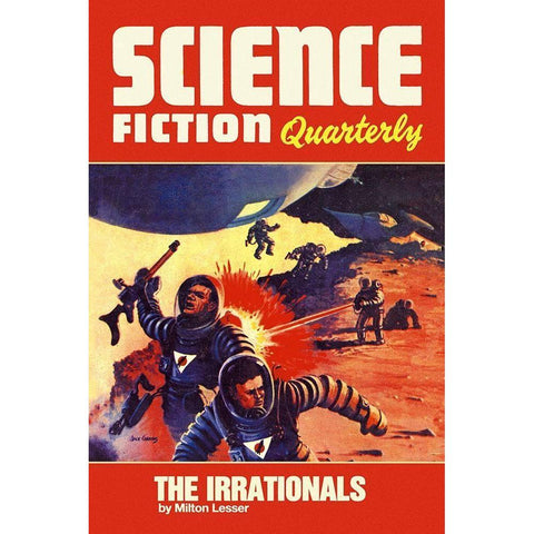 Science Fiction Quarterly: Astronaut Battle White Modern Wood Framed Art Print by Retrosci-fi