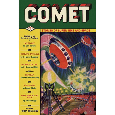 Comet: UFO Dogfight White Modern Wood Framed Art Print by Retrosci-fi