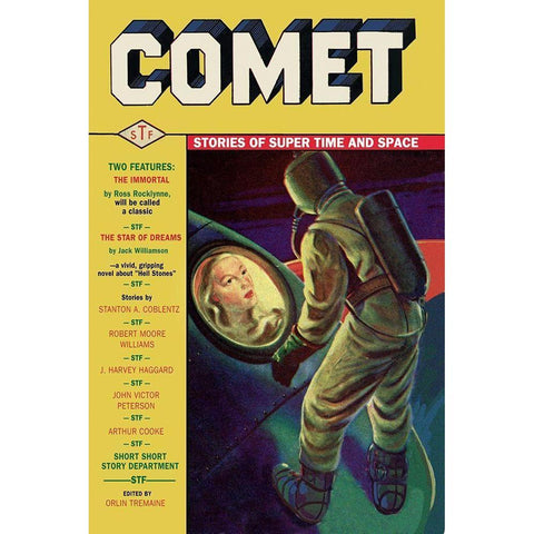 Comet: Beautiful Woman in Rocket Window White Modern Wood Framed Art Print by Retrosci-fi