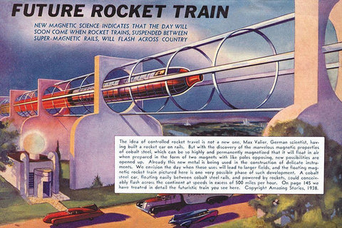 Future Rocket Train Black Ornate Wood Framed Art Print with Double Matting by Retrosci-fi