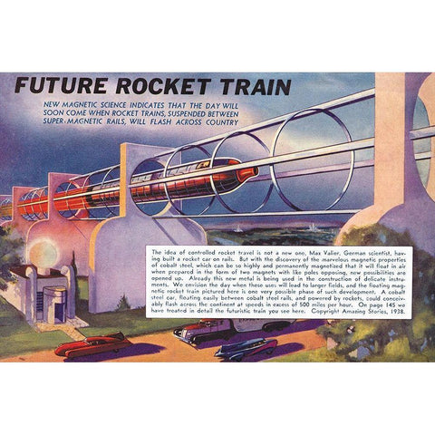 Future Rocket Train White Modern Wood Framed Art Print by Retrosci-fi