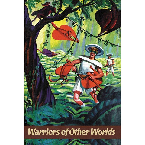 Warriors of Other Worlds Gold Ornate Wood Framed Art Print with Double Matting by Retrosci-fi