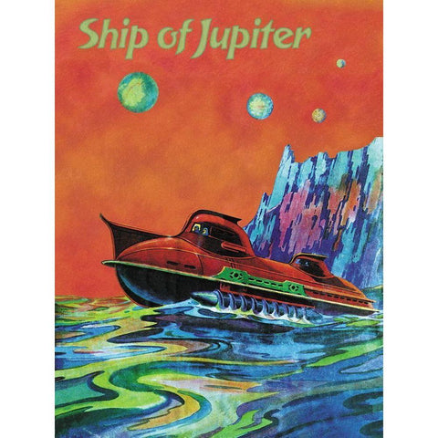 Ship of Jupiter Black Modern Wood Framed Art Print with Double Matting by Retrosci-fi