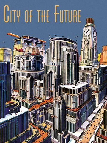 Retrosci-fi: City of the Future Black Ornate Wood Framed Art Print with Double Matting by Paul, Frank R.