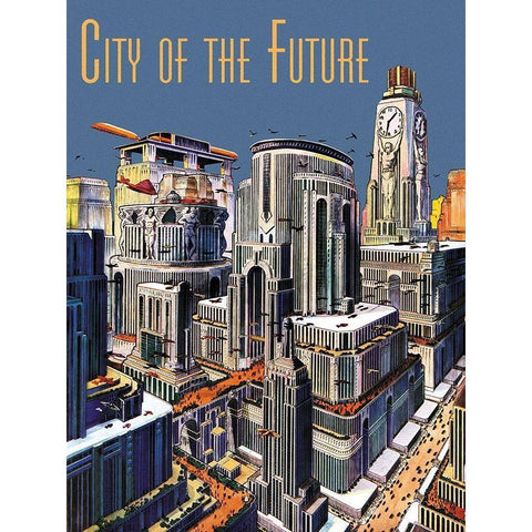 Retrosci-fi: City of the Future White Modern Wood Framed Art Print by Paul, Frank R.