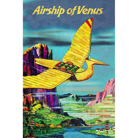 Airship of Venus Black Modern Wood Framed Art Print with Double Matting by Retrosci-fi