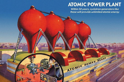 Atomic Power Plant White Modern Wood Framed Art Print with Double Matting by Retrosci-fi