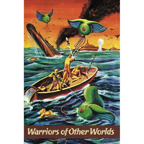 Warriors of Other Worlds White Modern Wood Framed Art Print by Retrosci-fi