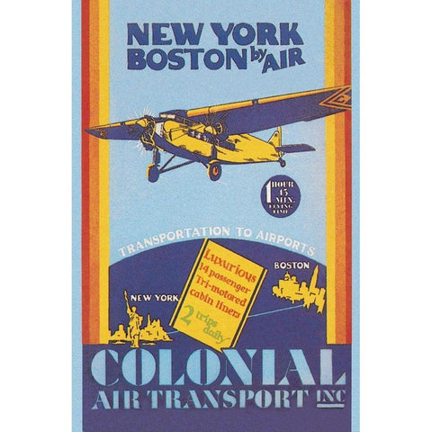 Colonial Air Transport - New York to Boston by Air White Modern Wood Framed Art Print by Unknown